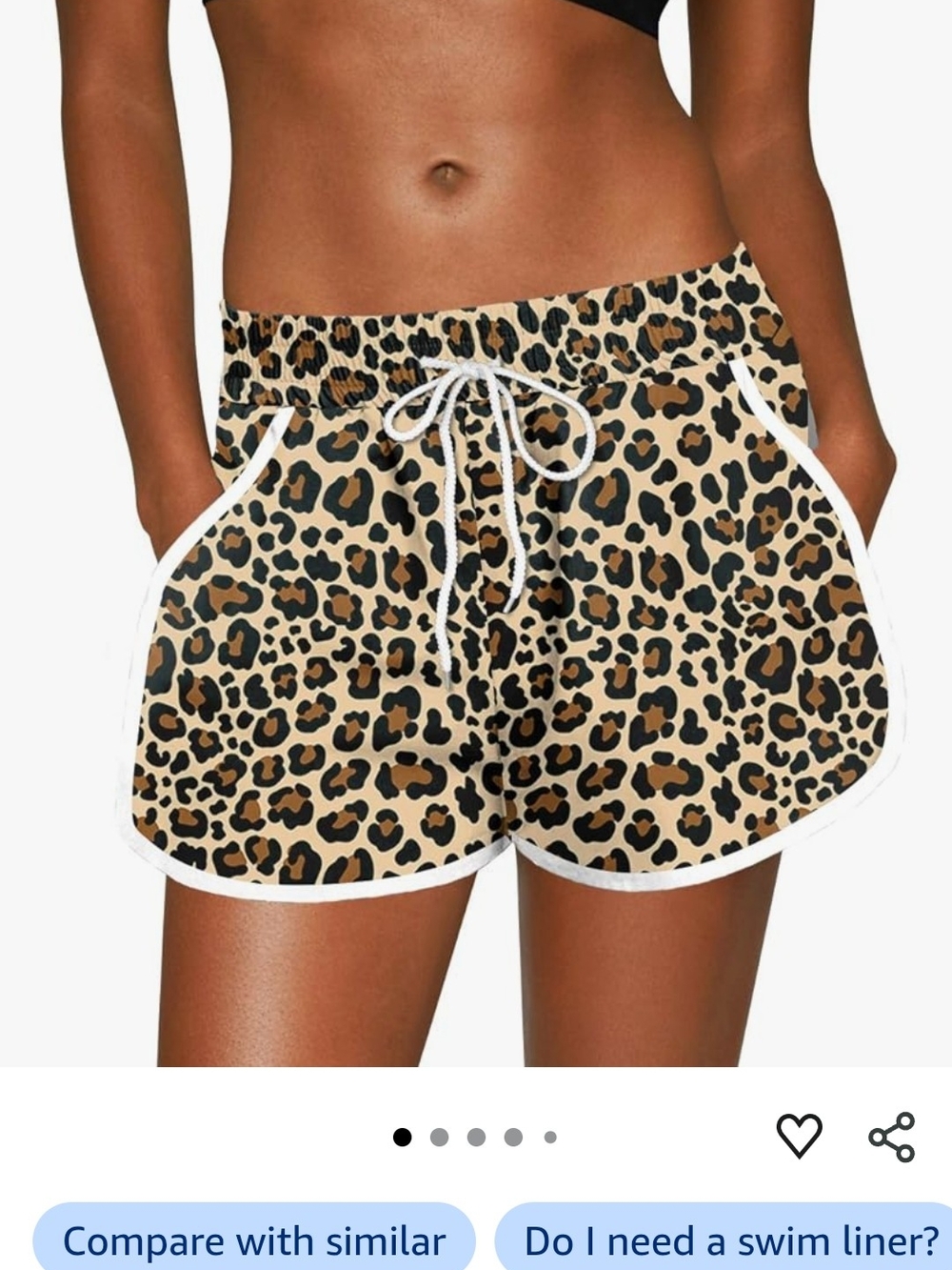 Amazon Women's Leopard Print Swim Shorts - Beige, Black, Brown